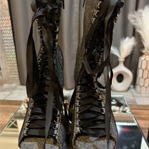 Steve Madden Glitter Black Lace-Up Boots